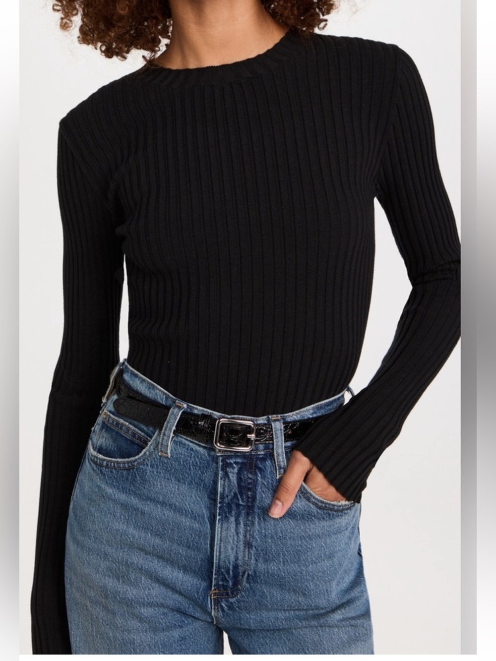 🖤 Anine Bing Cecily Top Size Large Black Ribbed 100% Cotton